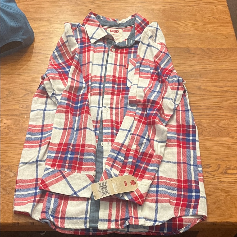 Levi's Kids Plaid Button Down Shirt - Red, Blue, and White